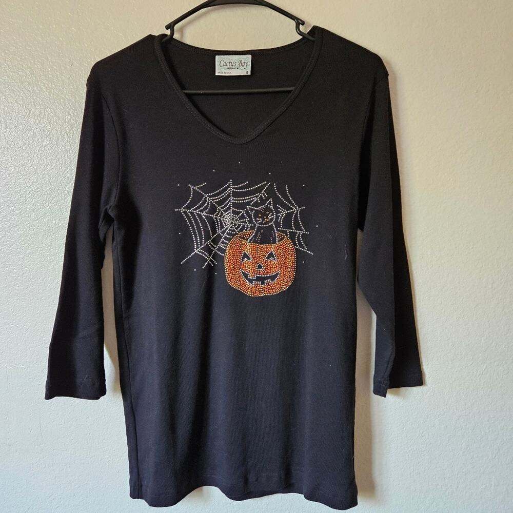 Vintage Halloween 3/4 Sleeve Shirt Small Women Black